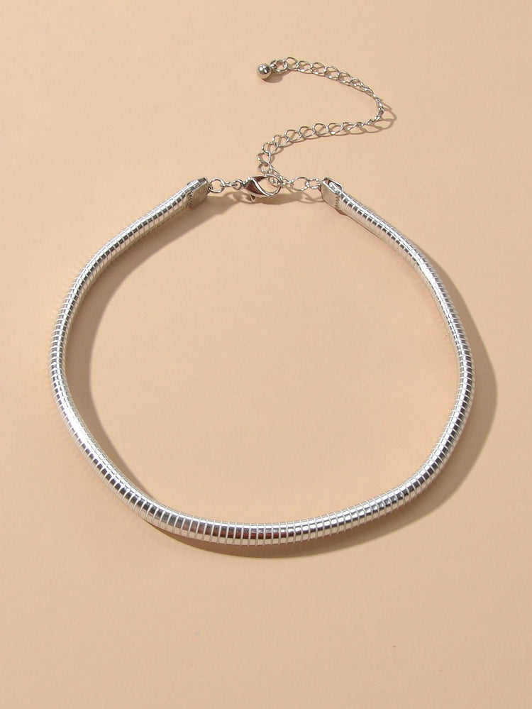 Punk Silver Faux Leather Short Tattoo Choker Necklace Statement Grunge Collar-1