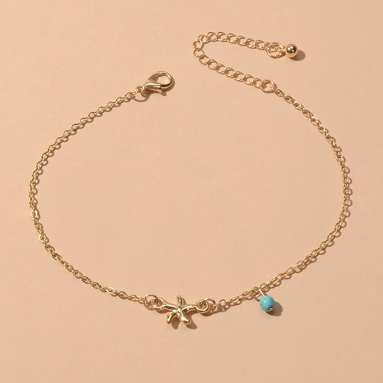 Gold Silver Chain Turquoise Starfish Anklet Barefoot Ankle Foot Jewellery-1