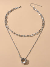 Double layer Silver Chain Circle Pendant Necklace Designer Jewellery Accessories-2