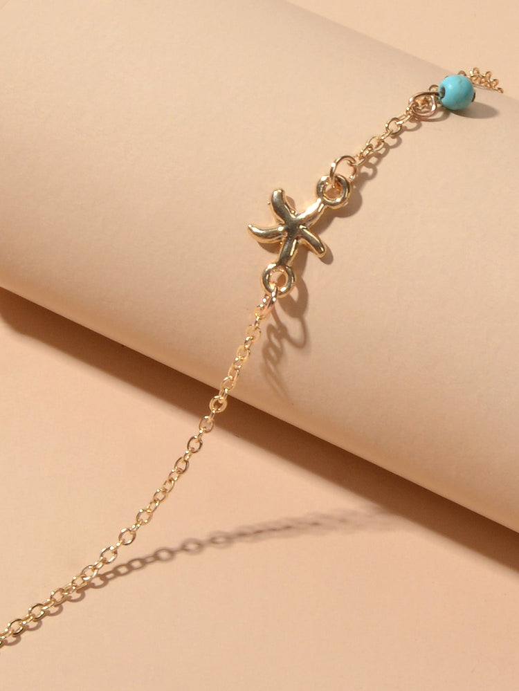 Gold Silver Chain Turquoise Starfish Anklet Barefoot Ankle Foot Jewellery-3