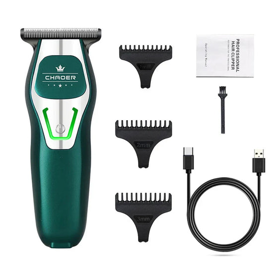 Professional Cordless Hair Clipper  T Blade 0mm Bald Trimmer Green-0